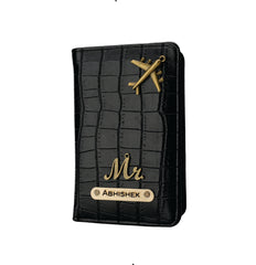 AICA Personalized Name & Charm Self –Textured Leather Passport Cover for Men & Women  (Black)