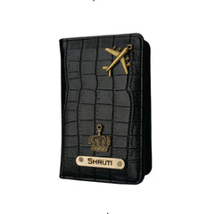 AICA Personalized Name & Charm Self –Textured Leather Passport Cover for Men & Women  (Black)