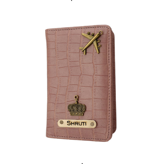 AICA Personalized Name & Charm Self –Textured Leather Passport Cover (NudePink)