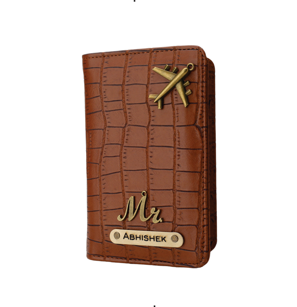 Personalized Self –Textured Passport Cover (TanBrown)