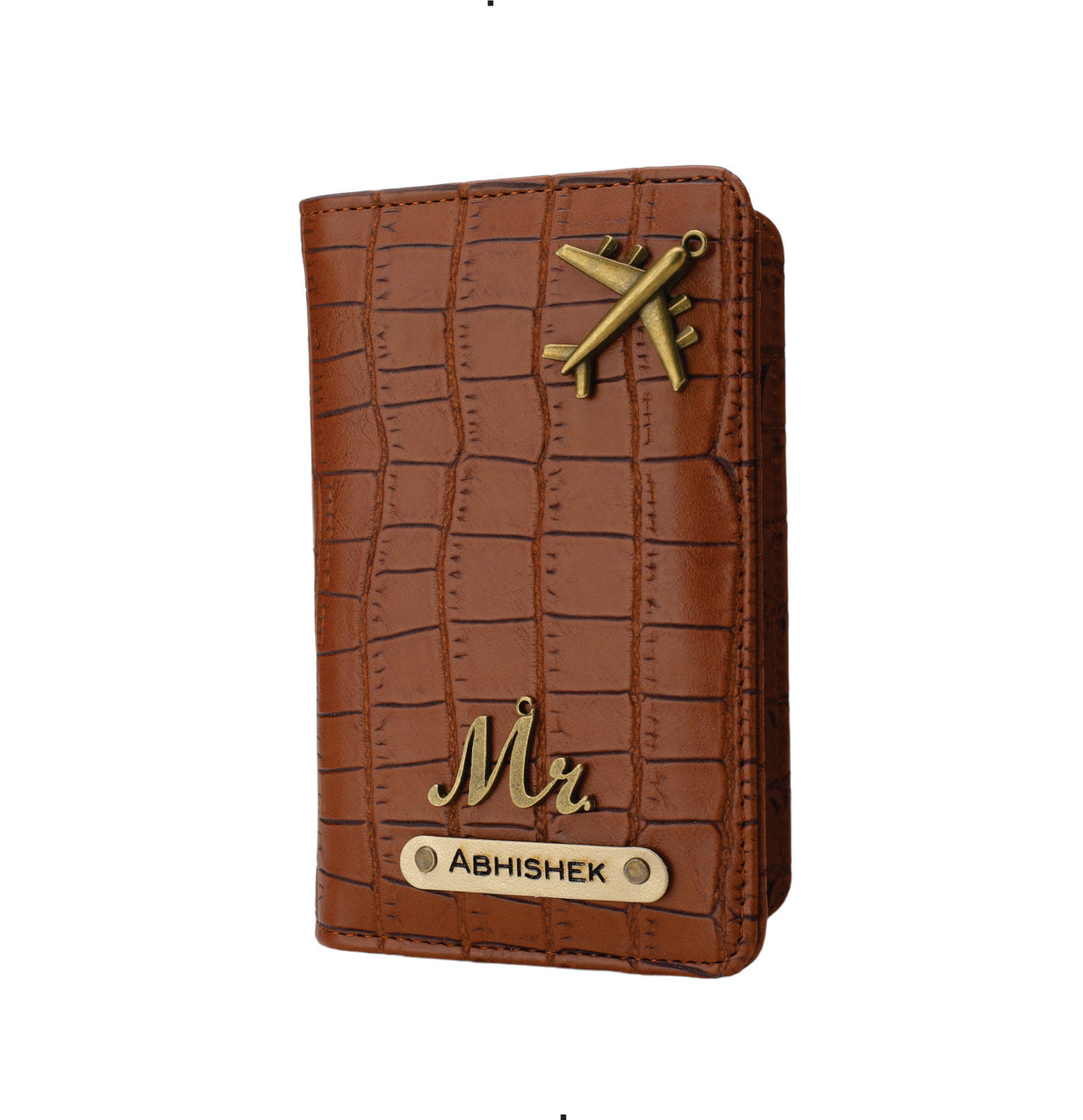 AICA Personalized Name & Charm Self –Textured Leather Passport Cover (TanBrown)