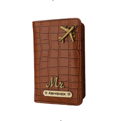 AICA Personalized Name & Charm Self –Textured Leather Passport Cover (TanBrown)