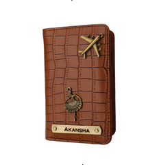 AICA Personalized Name & Charm Self –Textured Leather Passport Cover (TanBrown)