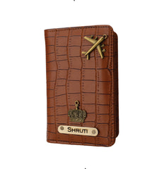 AICA Personalized Name & Charm Self –Textured Leather Passport Cover (TanBrown)