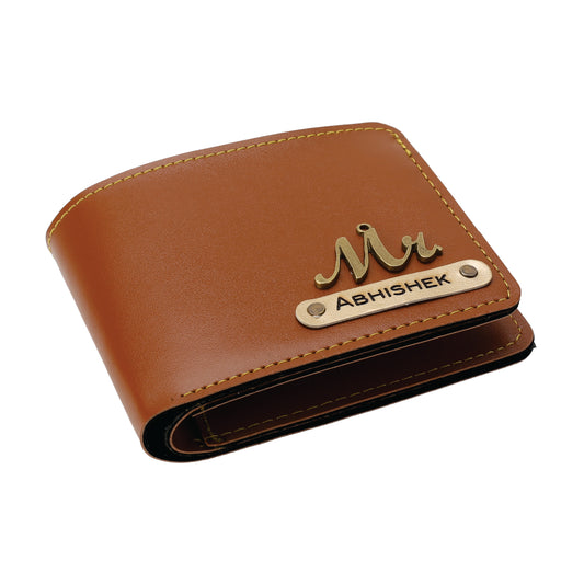 Aica Personalized Name & Charm Leather Mens Wallet (TanBrown)