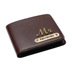 AICA Personalized Name & Charm Leather Mens Wallet (Darkbrown)