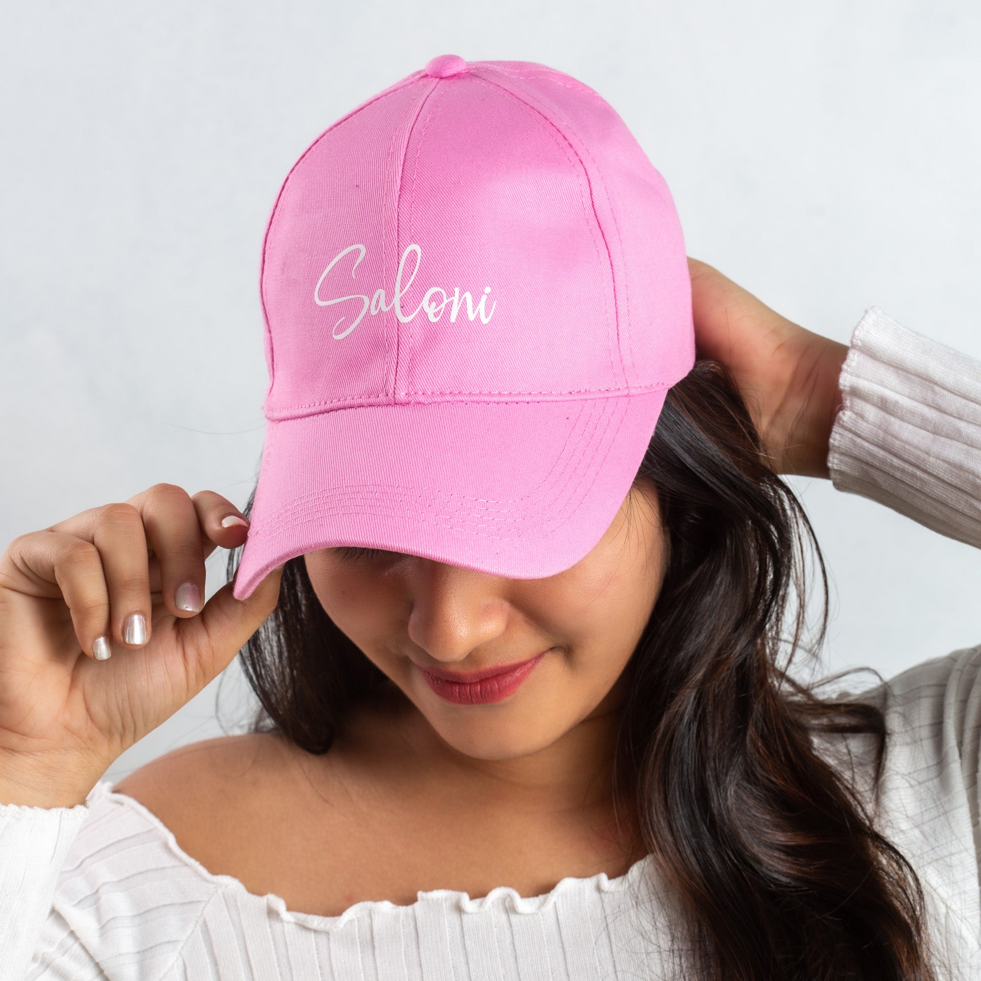 Personalised Cotton Cap - Free Size (Pink)