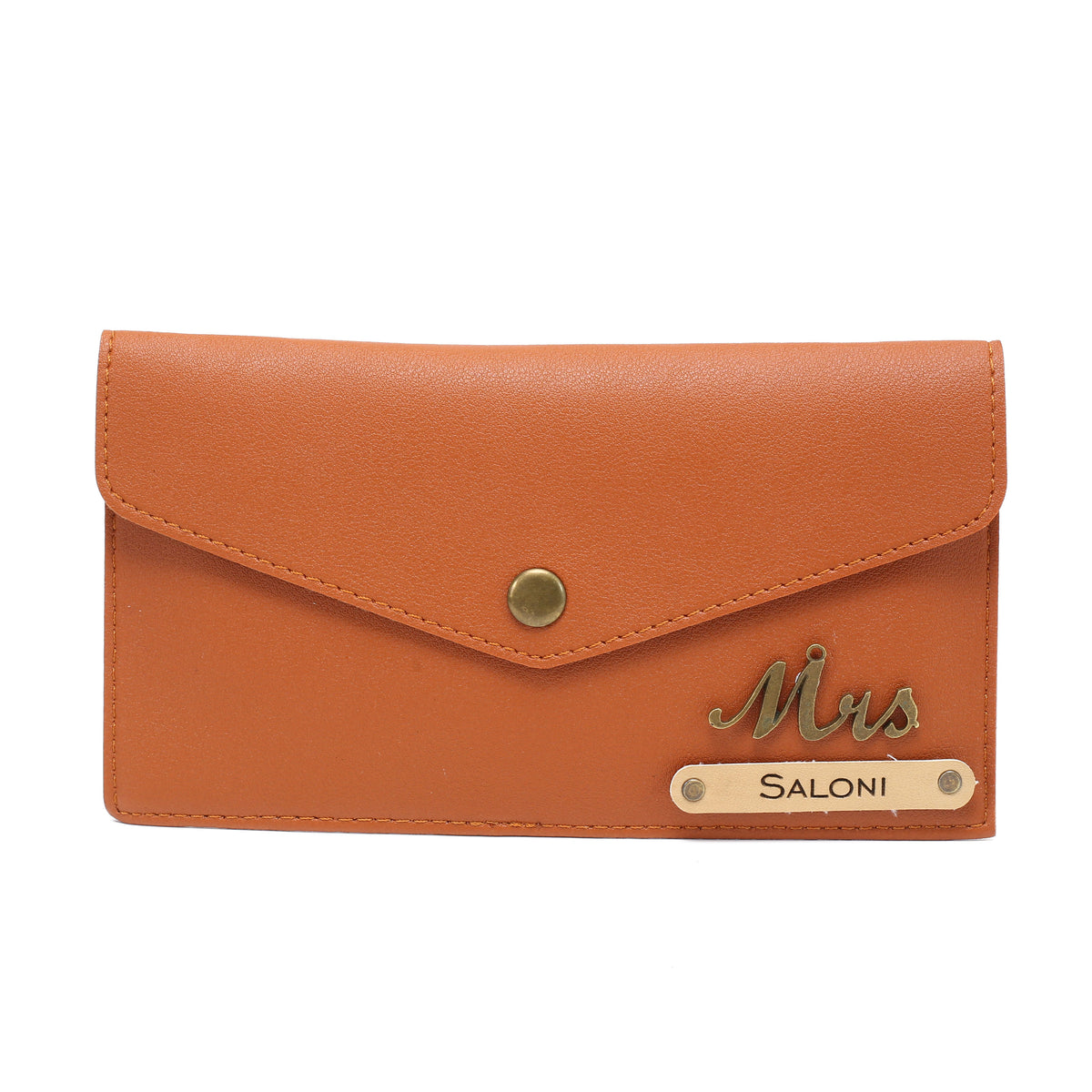 AICA Personalised Name & Charm Leather Wallet Gift for Women (TanBrown)