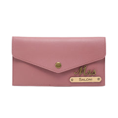 AICA Personalised Name & Charm Leather Wallet Gift for Women (Nude Pink)