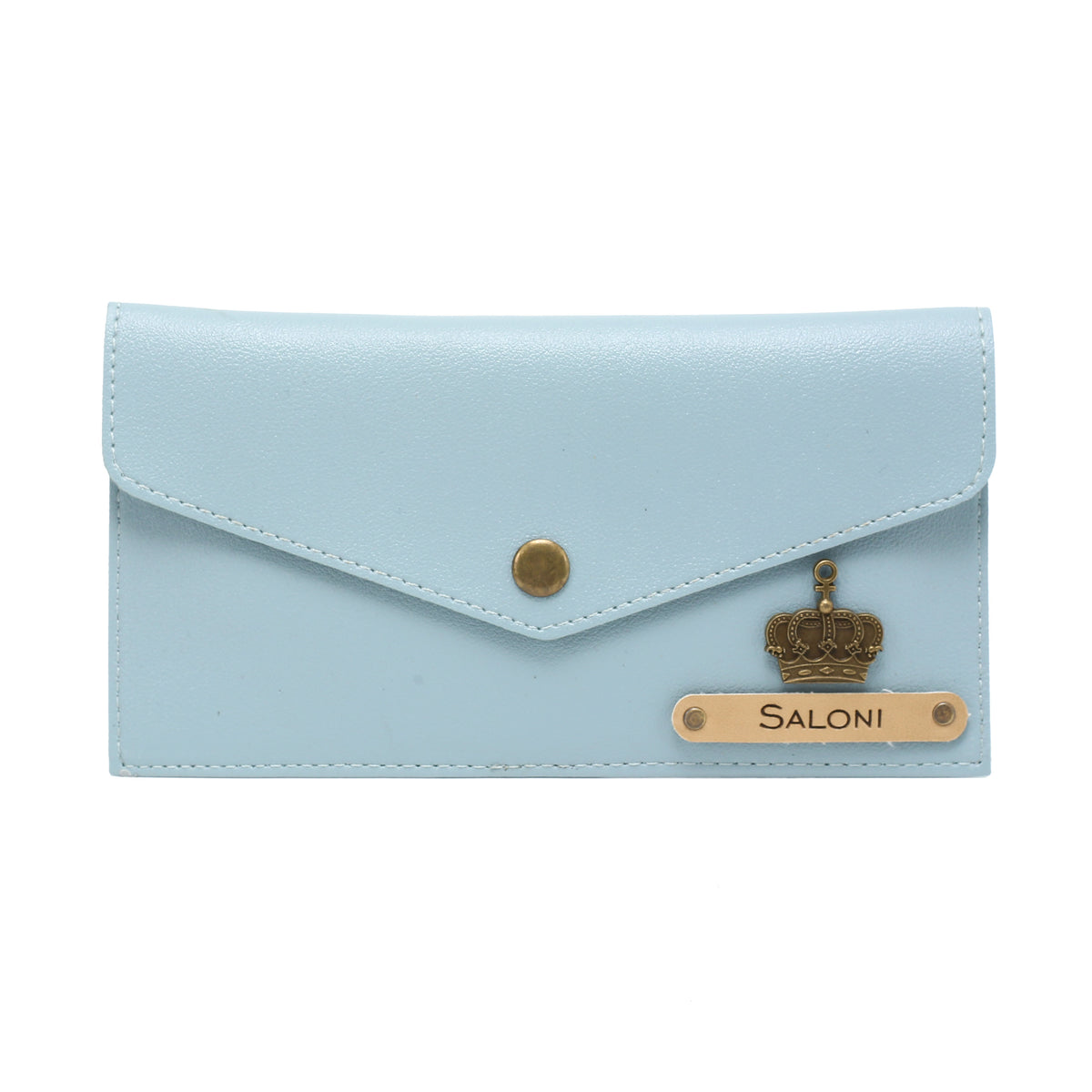 AICA Personalised Name & Charm Leather Wallet Gift for Women (BabyBlue)