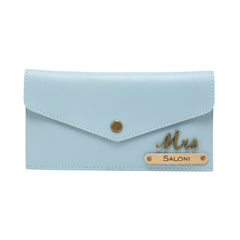 AICA Personalised Name & Charm Leather Wallet Gift for Women (BabyBlue)