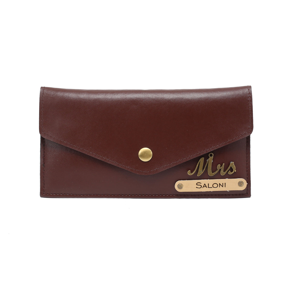 AICA Personalised Name & Charm Leather Wallet Gift for Women (Dark Brown)