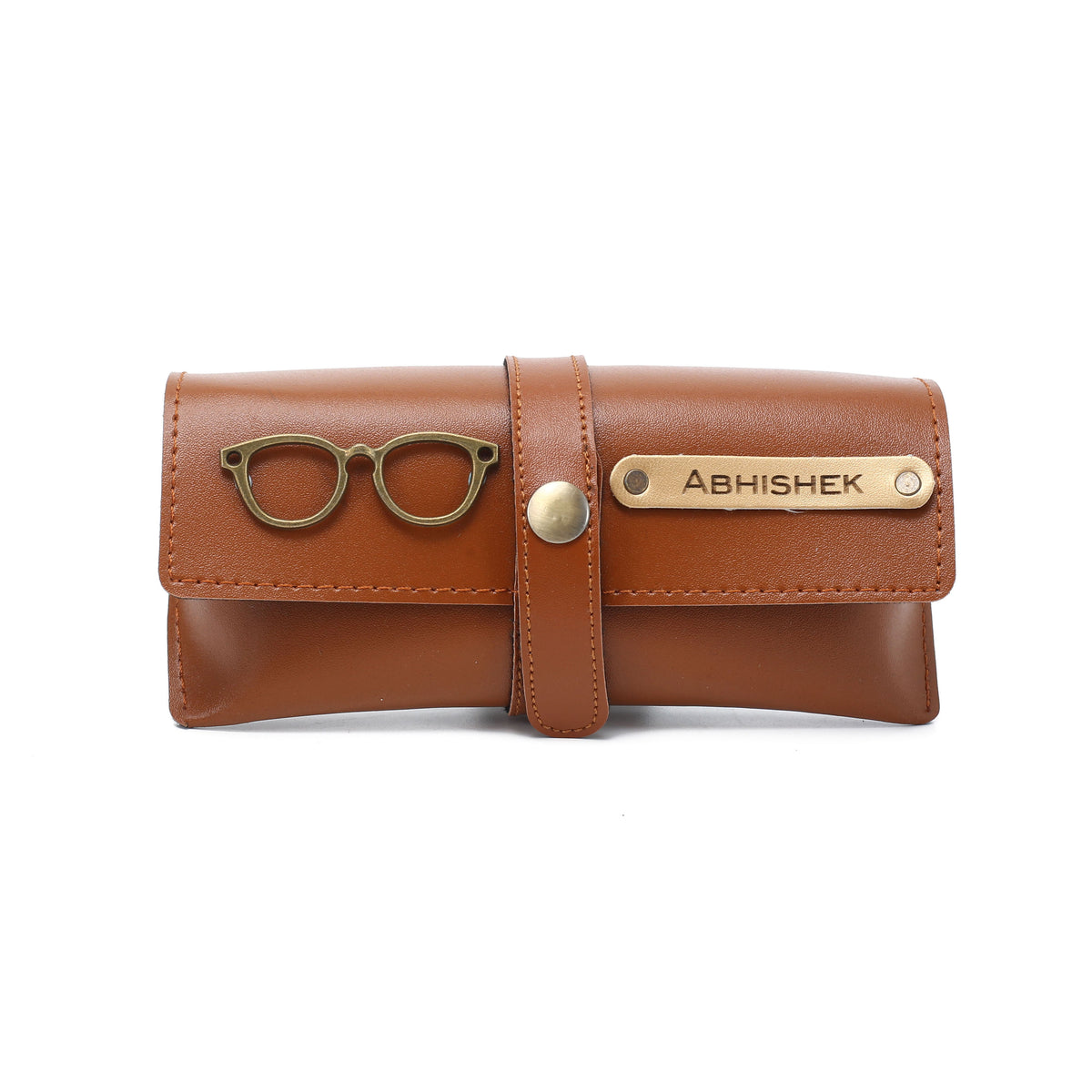 AICA Personalised Name & Charm Leather Sunglass Case Cover for Men & Women (Tan Brown)