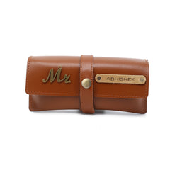 AICA Personalised Name & Charm Leather Sunglass Case Cover for Men & Women (Tan Brown)