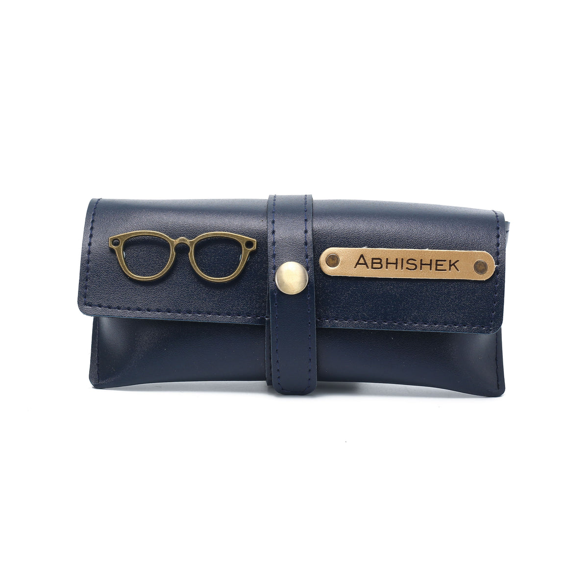 AICA Personalised Name & Charm Leather Sunglass Case Cover for Men & Women (Navy Blue)