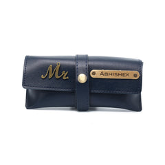 AICA Personalised Name & Charm Leather Sunglass Case Cover for Men & Women (Navy Blue)