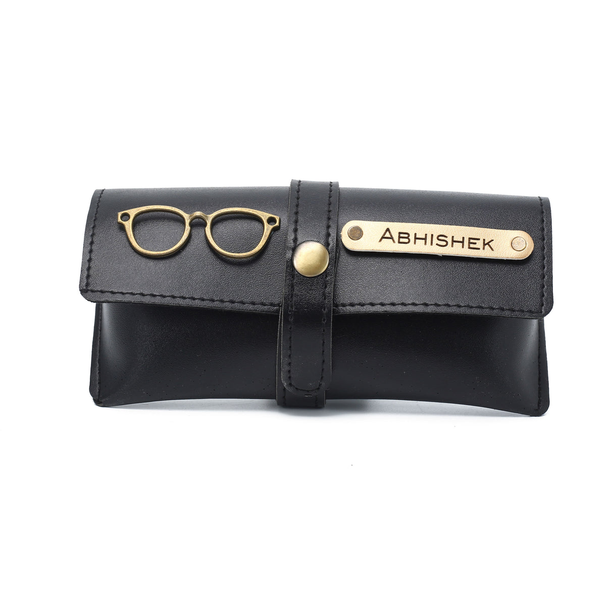 AICA Personalised Name & Charm Leather Sunglass Case Cover for Men & Women (Black)