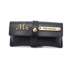 AICA Personalised Name & Charm Leather Sunglass Case Cover for Men & Women (Black)