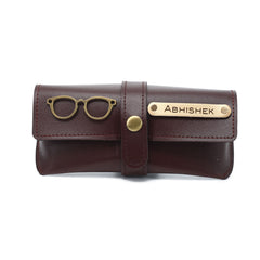 AICA Personalised Name & Charm Leather Sunglass Case Cover for Men & Women (Dark Brown)