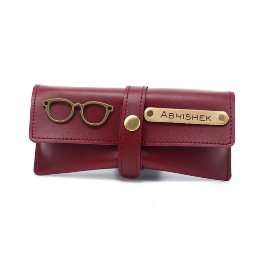 AICA Personalised Name & Charm Leather Sunglass Case Cover for Men & Women ( Wine )