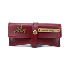 AICA Personalised Name & Charm Leather Sunglass Case Cover for Men & Women ( Wine )