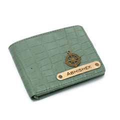 AICA Personalized Name & Charm Self – Textured Leather Mens Wallet (MintGreen)