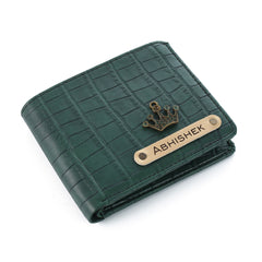 AICA Personalized Name & Charm Self – Textured Leather Mens Wallet (DarkGreen)