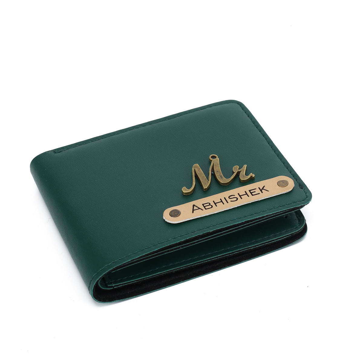 AICA Personalised Name & Charm Mens Leather Wallet (DarkGreen)