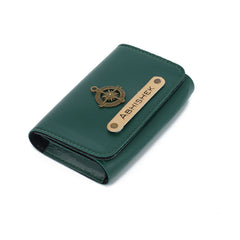 AICA Personalized Name & Charm – Small Pocket Size Leather Credit Debit Visiting Card Holder Wallet Case for Men & Women (DarkGreen)