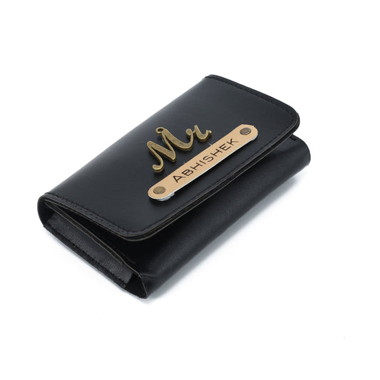 AICA Personalized Name & Charm – Small Pocket Size Leather Credit Debit Visiting Card Holder Wallet Case for Men & Women (Black)