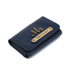 AICA Personalized Name & Charm – Small Pocket Size Leather Credit Debit Visiting Card Holder Wallet Case for Men & Women (NavyBlue)