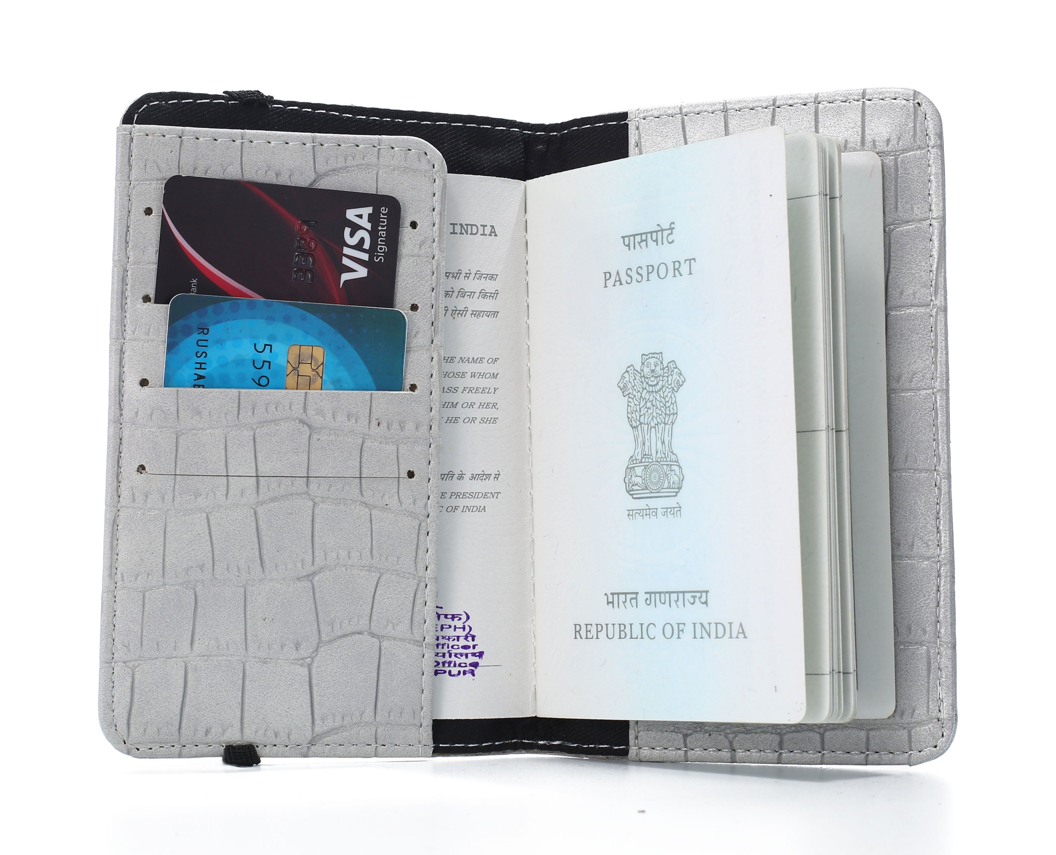 Personalized Self -Textured Passport Cover (BabyGrey)