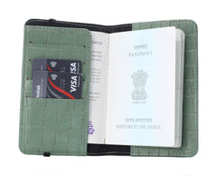 AICA Personalized Name & Charm Self –Textured Leather Passport Cover (MintGreen)