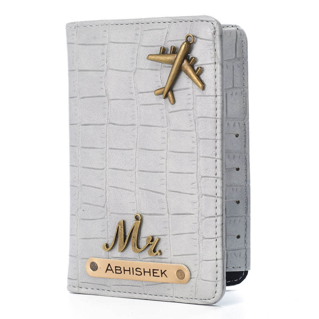 Personalized Self -Textured Passport Cover (BabyGrey)
