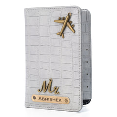 AICA Personalized Name & Charm Self -Textured Leather Passport Cover (BabyGrey)