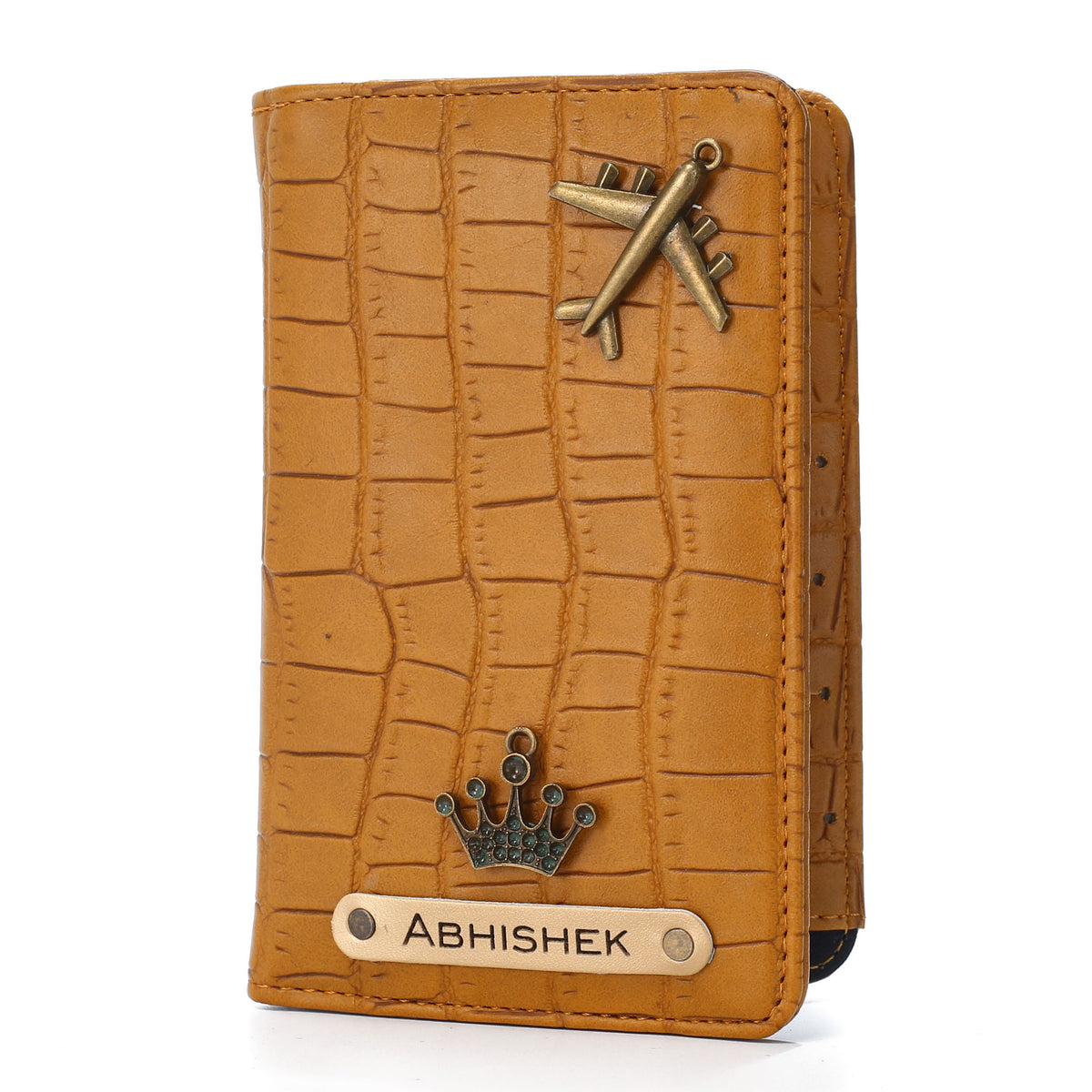 AICA Personalized Name & Charm Self - Textured Leather Passport Cover (Yellow)