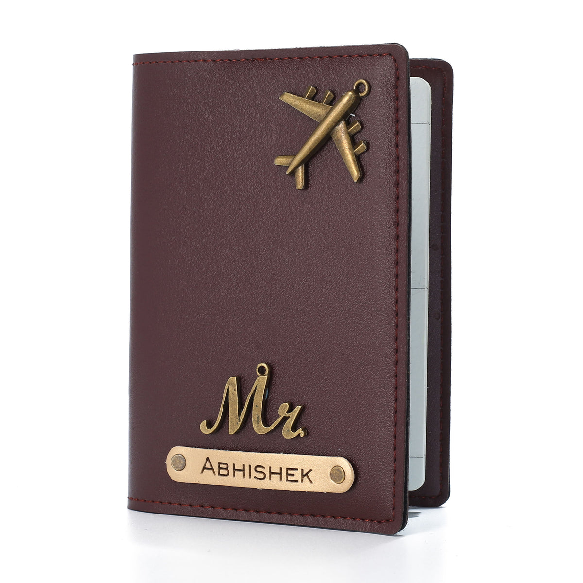 AICA Personalised Name & Charm Leather Passport Cover Holder for Men & Women (Darkbrown)