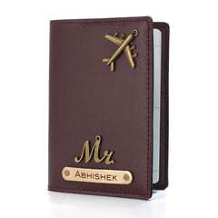 AICA Personalised Name & Charm Leather Passport Cover Holder for Men & Women (Darkbrown)