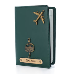 AICA Personalised Name & Charm Leather Passport Cover Holder for Men & Women (DarkGreen)