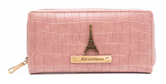 AICA Personalized Name & Charm Self -Textured Leather Customized Womens Wallet Purse (NudePink)