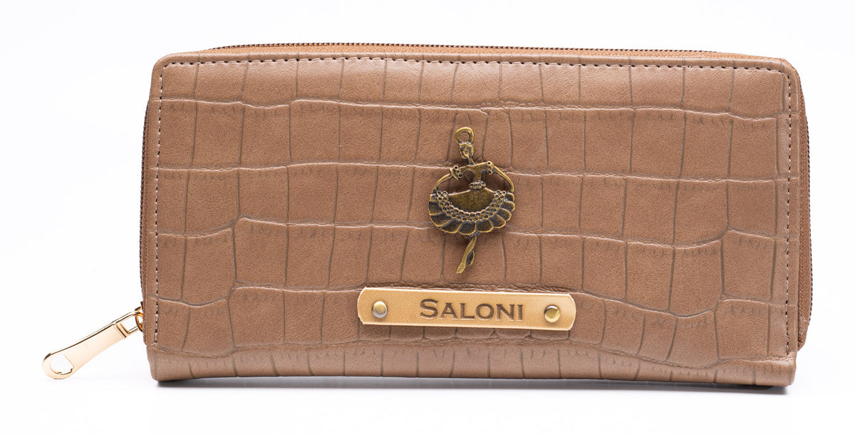 AICA Personalized Name & Charm Womens Leather Wallet - Brown