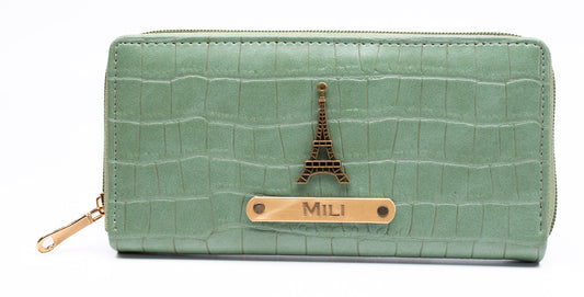 AICA Personalized Name & Charm Womens Leather Wallet - MintGreen