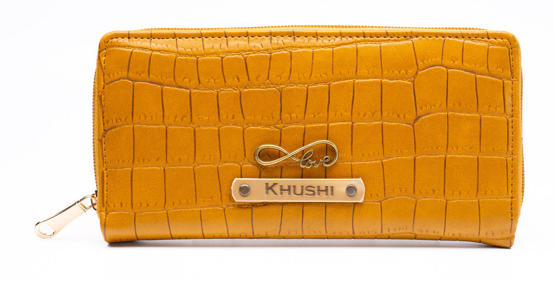 AICA Personalized Name & Charm Womens Leather Wallet - Yellow