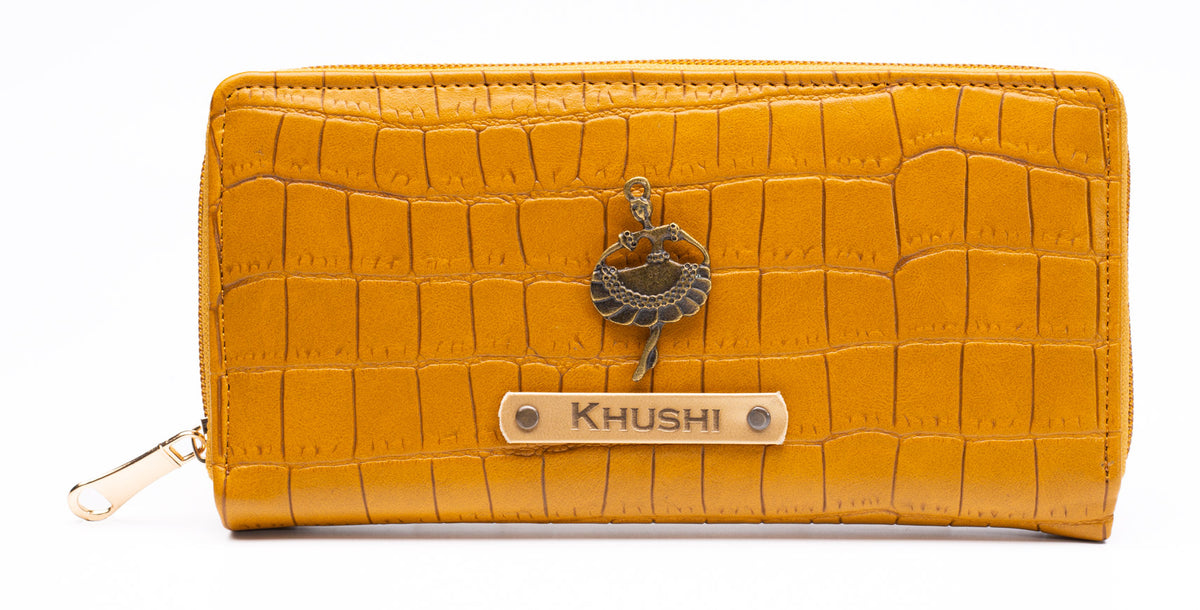 AICA Personalized Name & Charm Womens Leather Wallet - Yellow