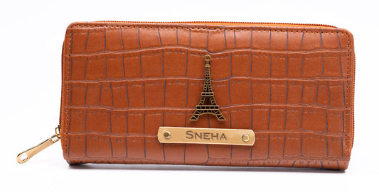 AICA Personalized Name & Charm Womens Leather Wallet - TanBrown