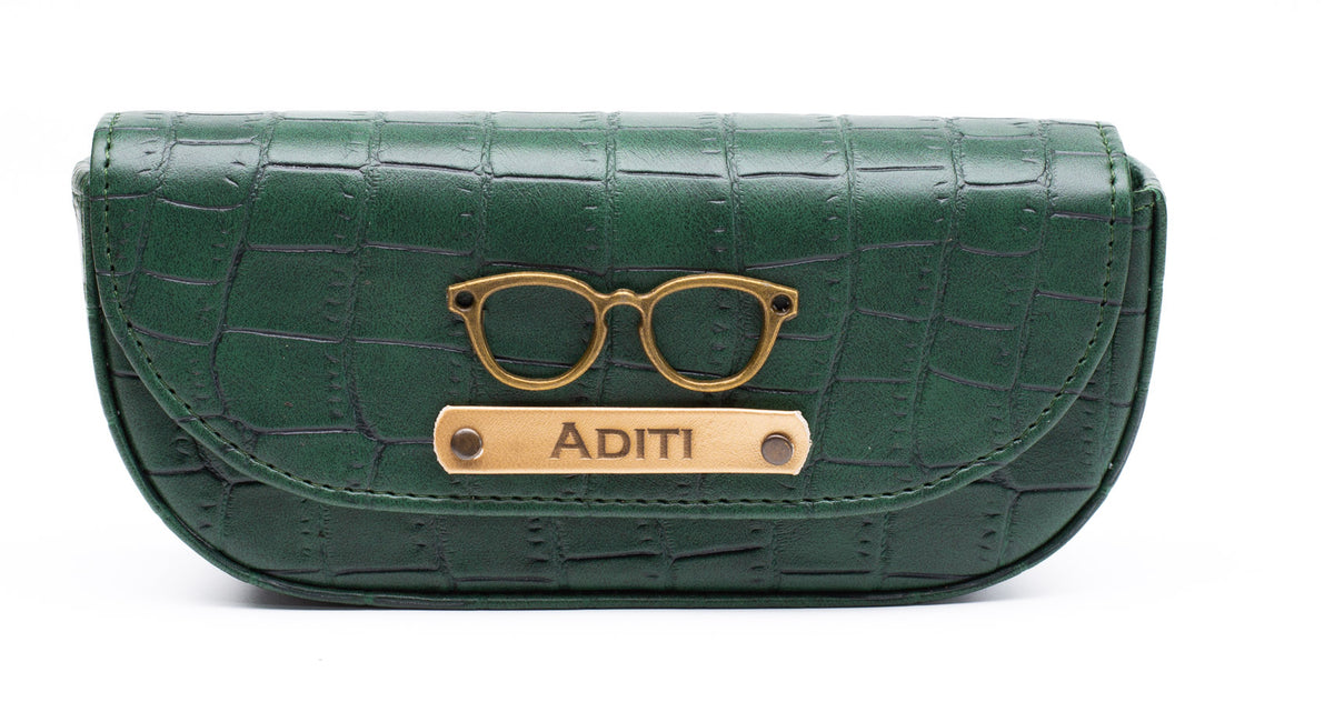 AICA Personalized Name & Charm Sunglasses Case for Men & Women (DarkGreen)