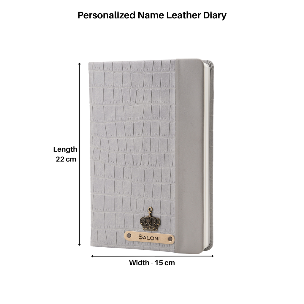 Personalized Leather Notebook Diary -A5 Size, 180 Ruled Pages (Baby Grey)