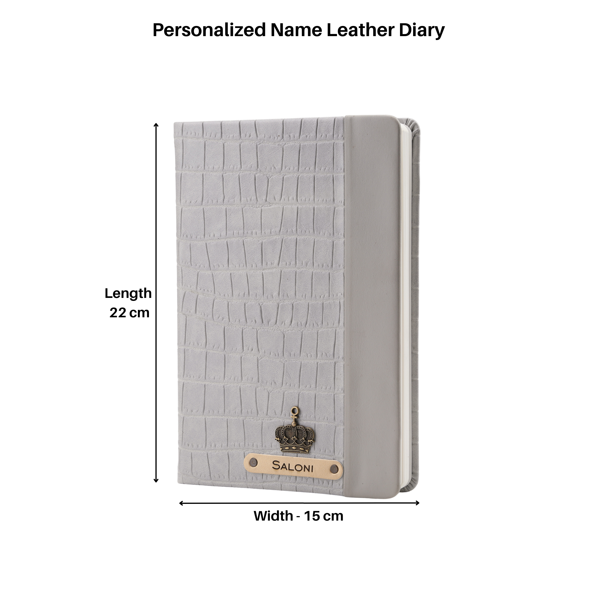 Personalized Leather Notebook Diary -A5 Size, 180 Ruled Pages (Baby Grey)