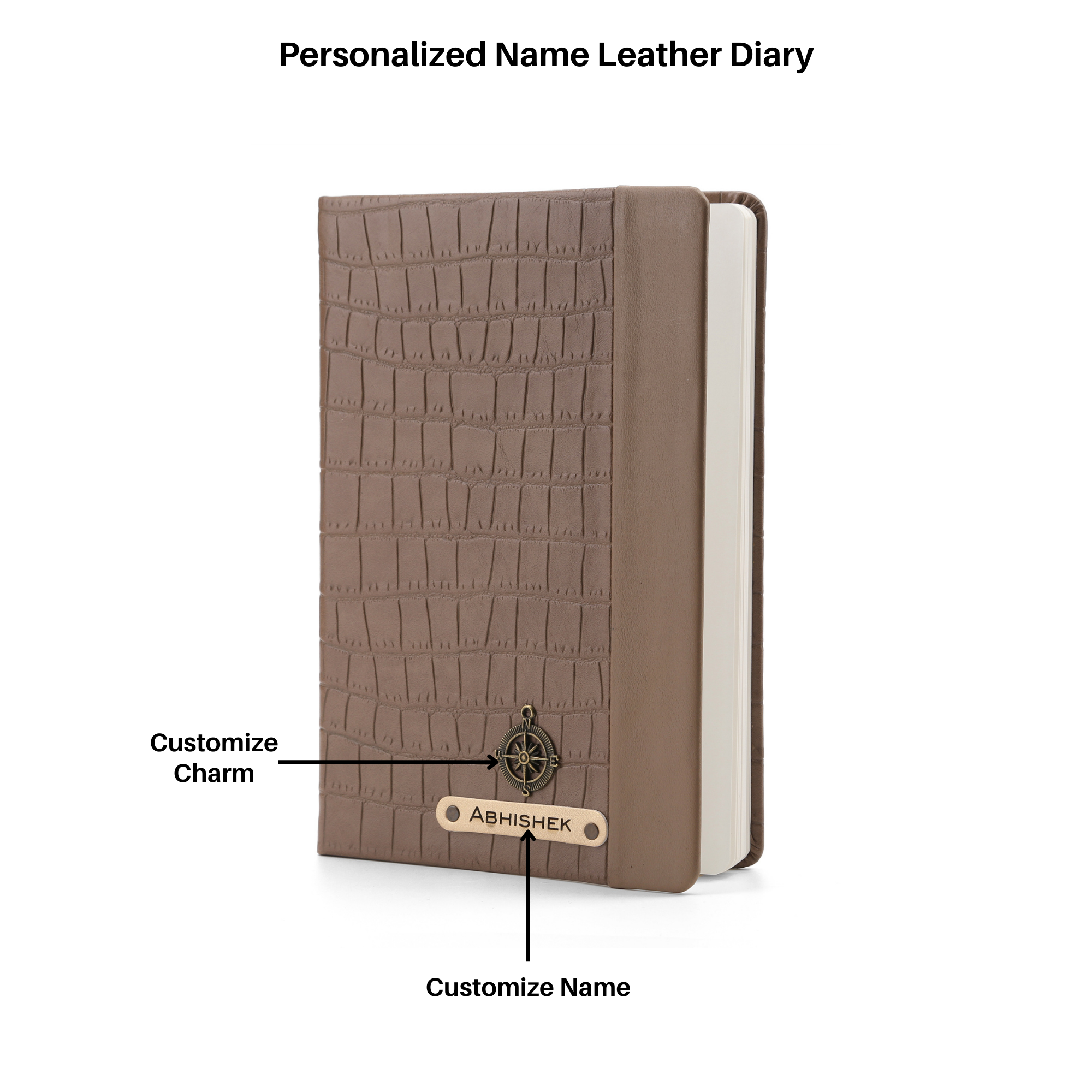 Personalized Leather Notebook Diary -A5 Size, 180 Ruled Pages (Light Brown)