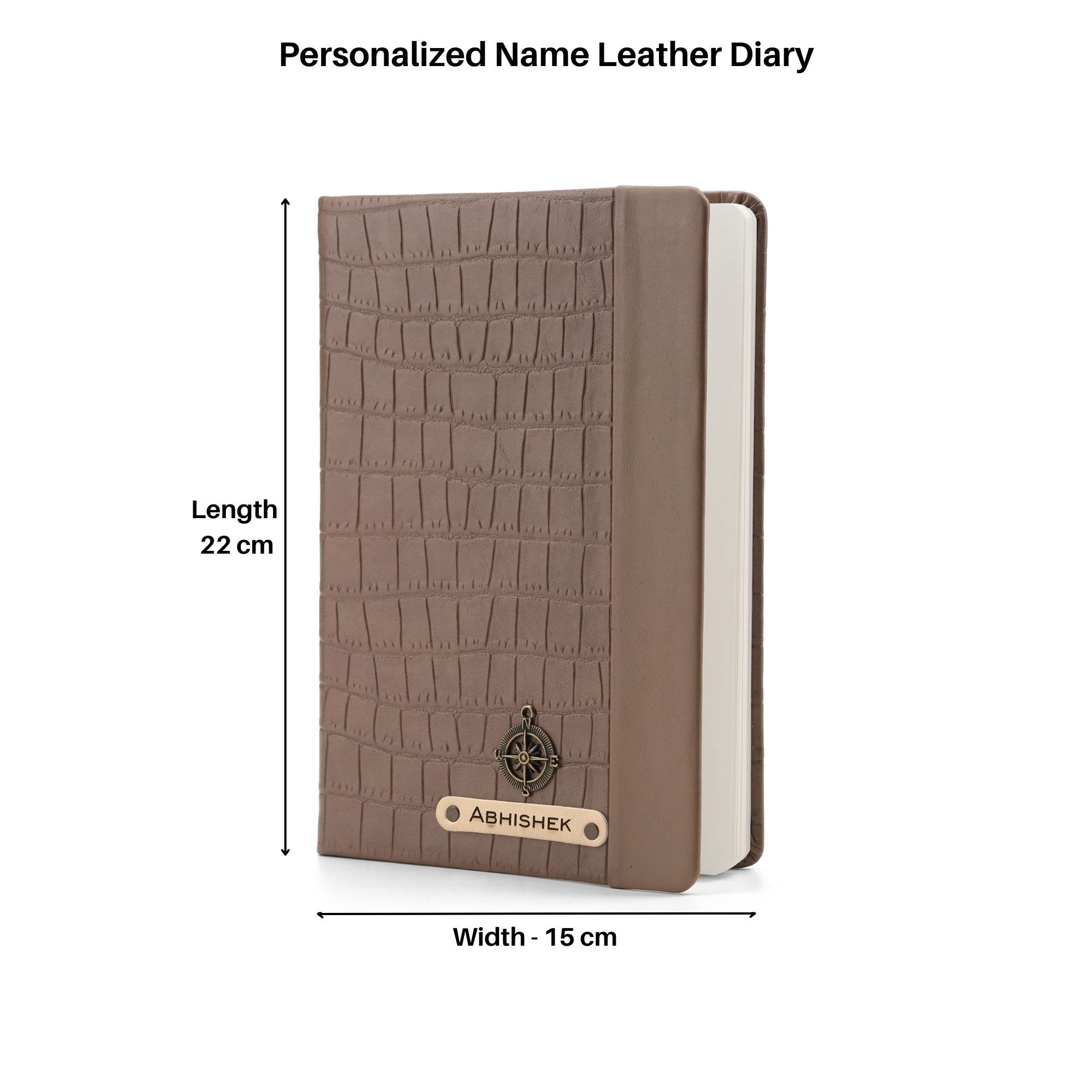 Personalized Leather Notebook Diary -A5 Size, 180 Ruled Pages (Light Brown)
